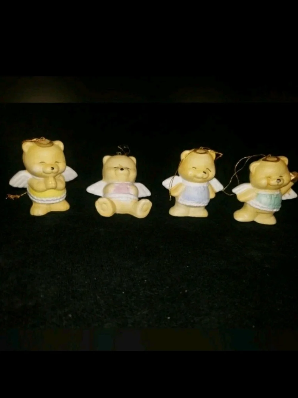 Set of 4 Ceramic Angel Bear Ornaments